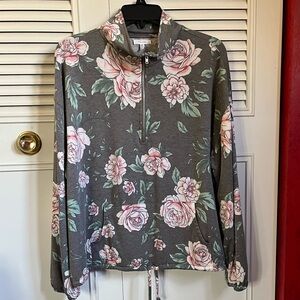 Maurices Gray and Floral Quarter Zip Top Sz L